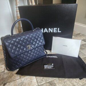 Chanel Caviar Quilted Navy Blue Flap-bag, Authentic